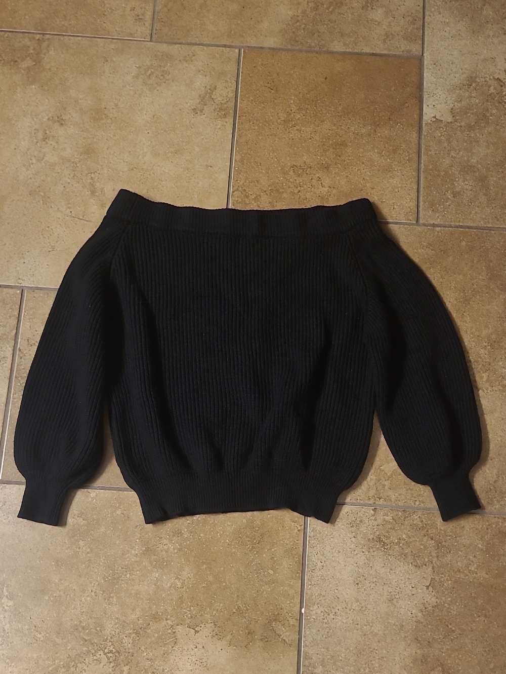 Black Off-Shoulder Ribbed Sweater - Women